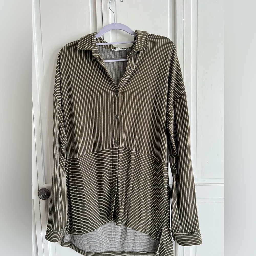 Green stripped button down.